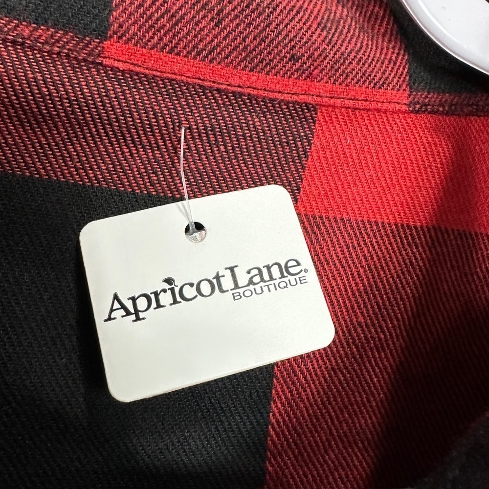 Apricot Lane red plaid flannel button front long sleeve‎ shirt dress sz M, NWT - Picture 2 of 7